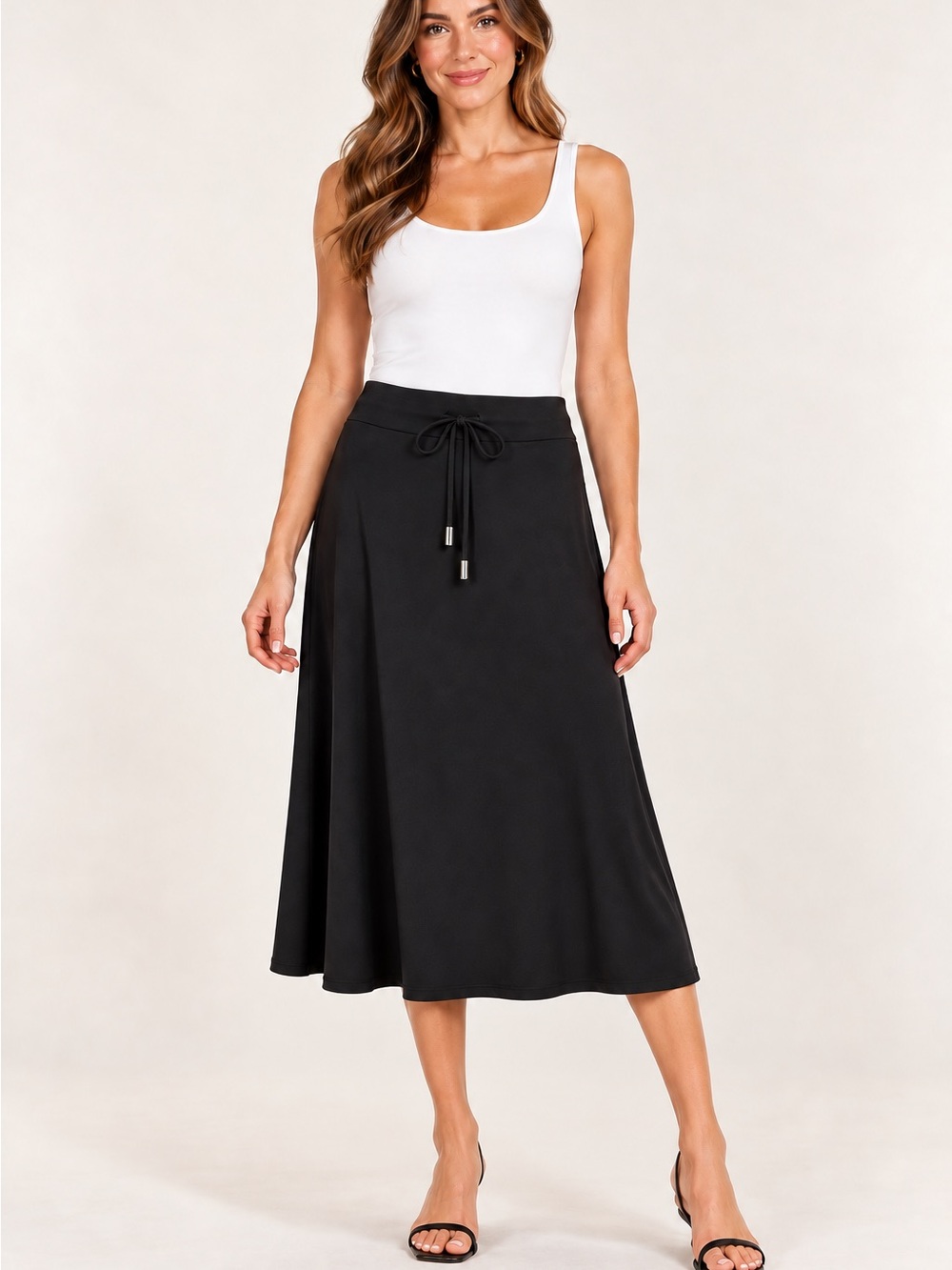 Michael Kors black drawstring midi skirt size large.
